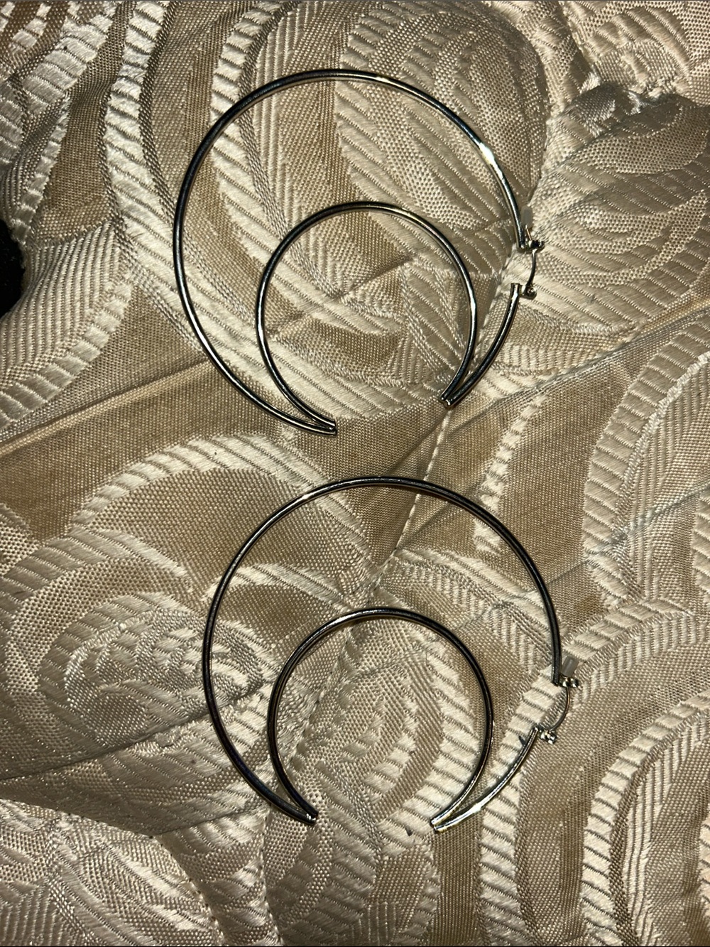 Silver Tone Double Hoop Earrings - Women Jewelry